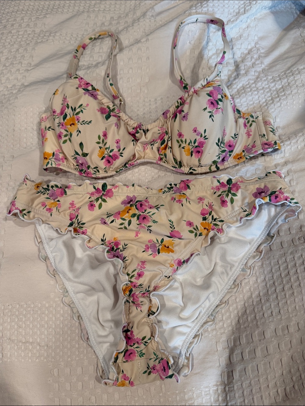 Shade & Shore Cream Floral Underwire Bikini Set with Pink & Yellow Flowers